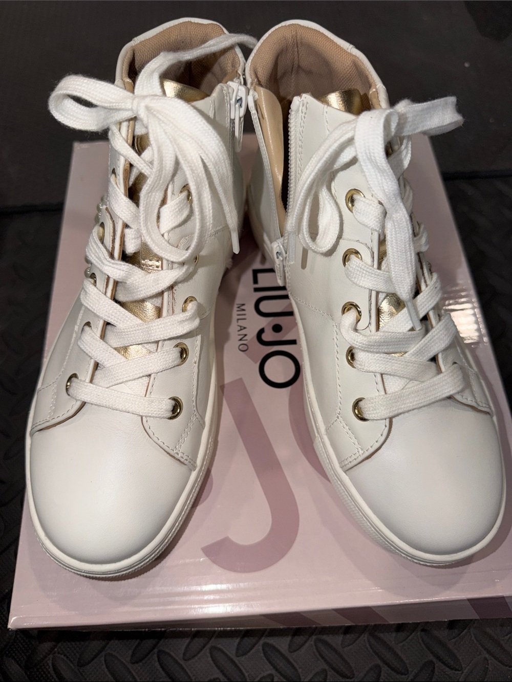 Liu Jo White High-Top Sneakers with Gold Accents